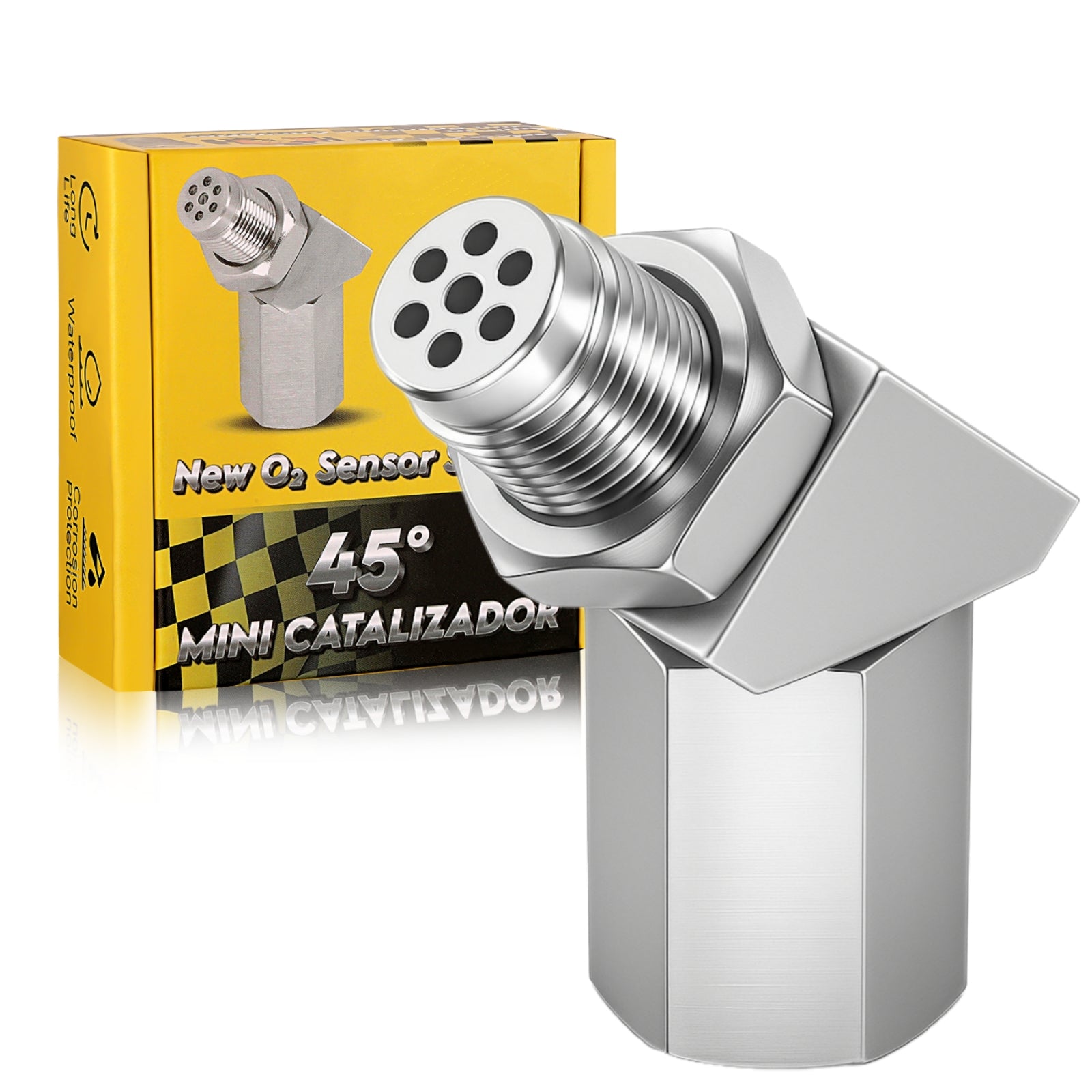 45 Degree Universal M18x1.5 O2 Sensor Spacer with Mini Cat - O2 Sensor Spacer