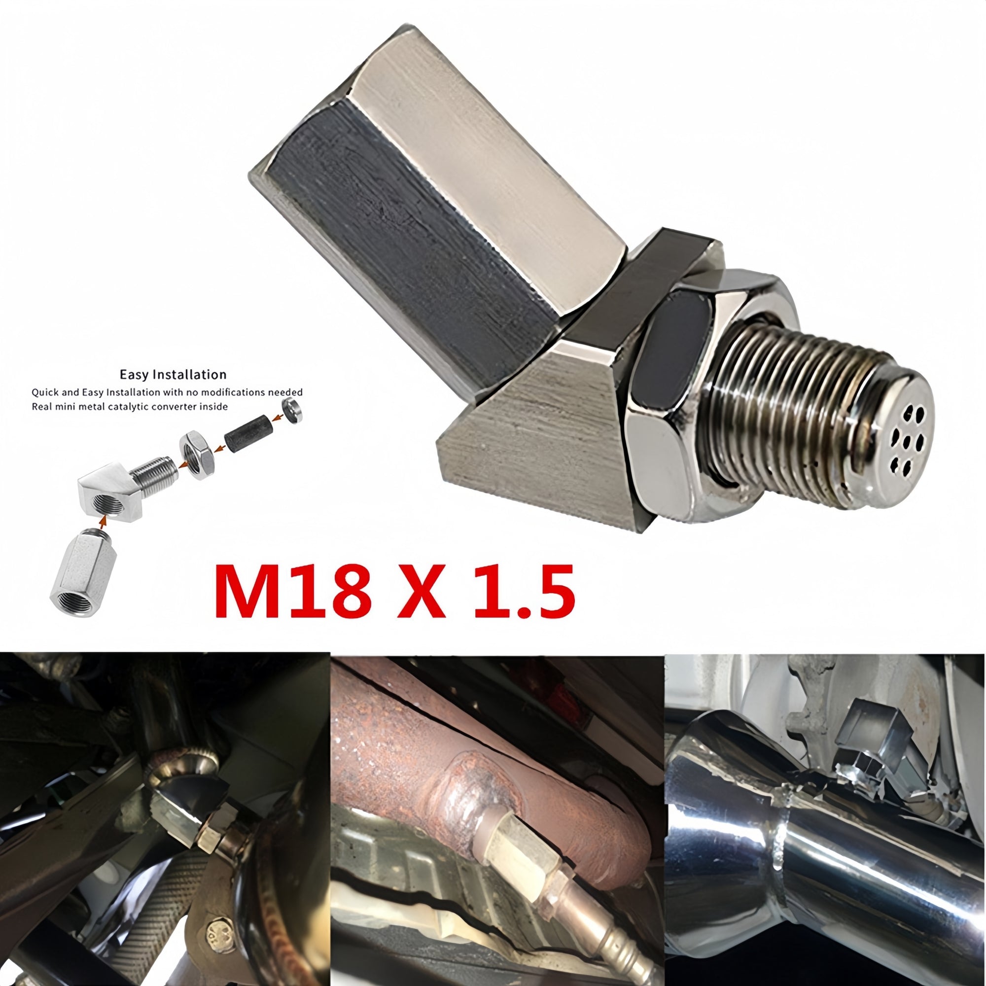 45 Degree Universal M18x1.5 O2 Sensor Spacer with Mini Cat - O2 Sensor Spacer