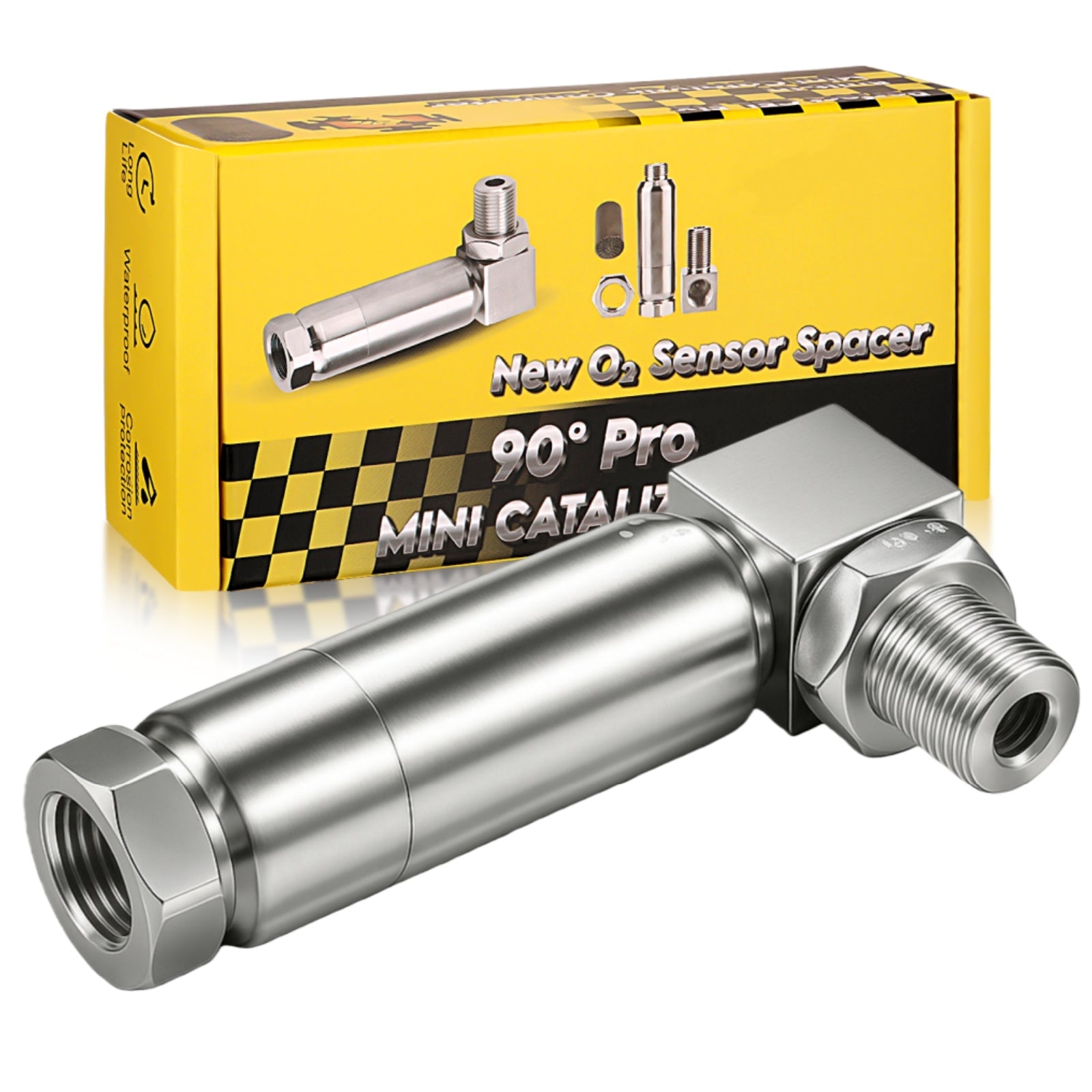90 Degree Pro Universal M18x1.5 O2 Sensor Spacer with Mini Cat - O2 Sensor Spacer
