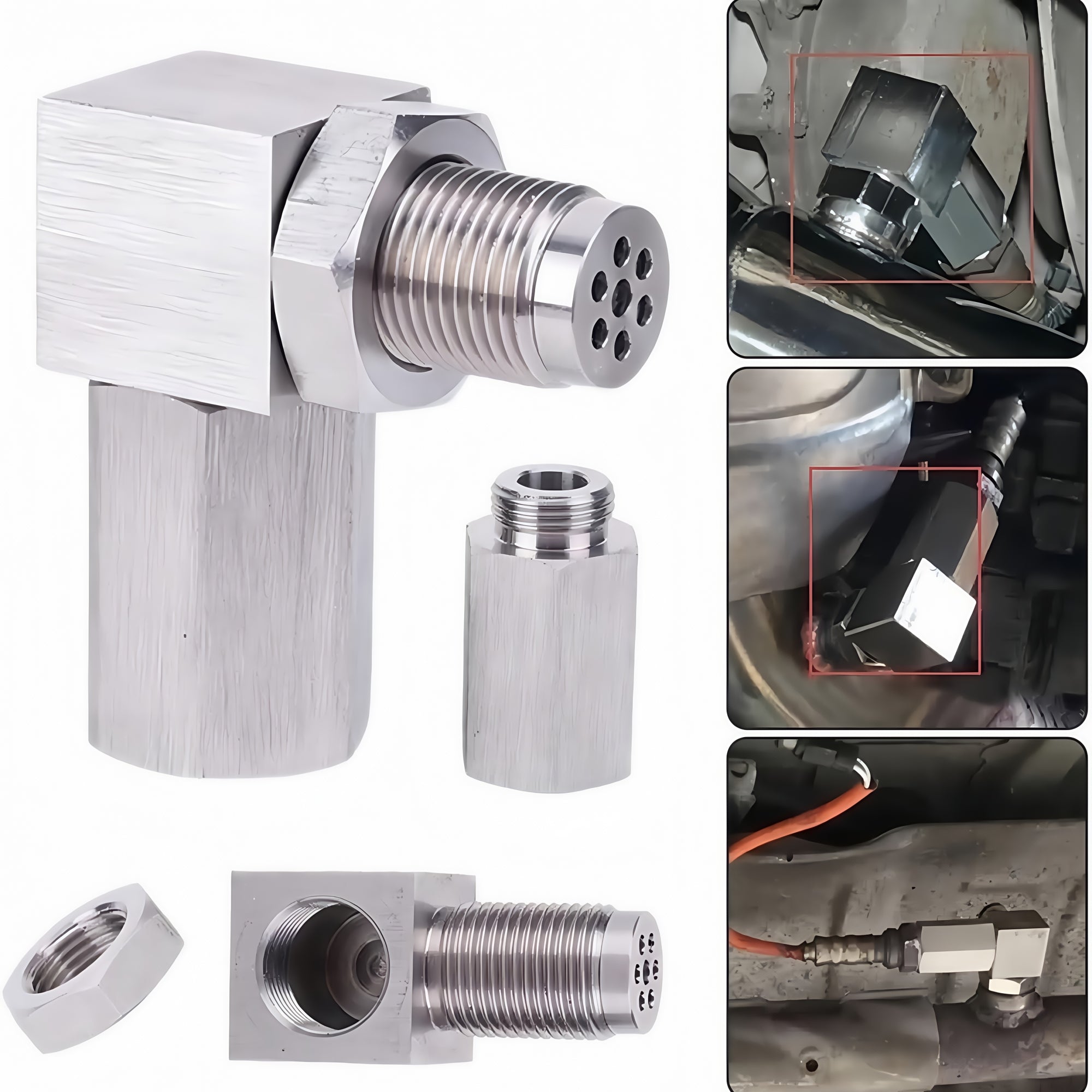 90 Degree Universal M18x1.5 O2 Sensor Spacer with Mini Cat - O2 Sensor Spacer