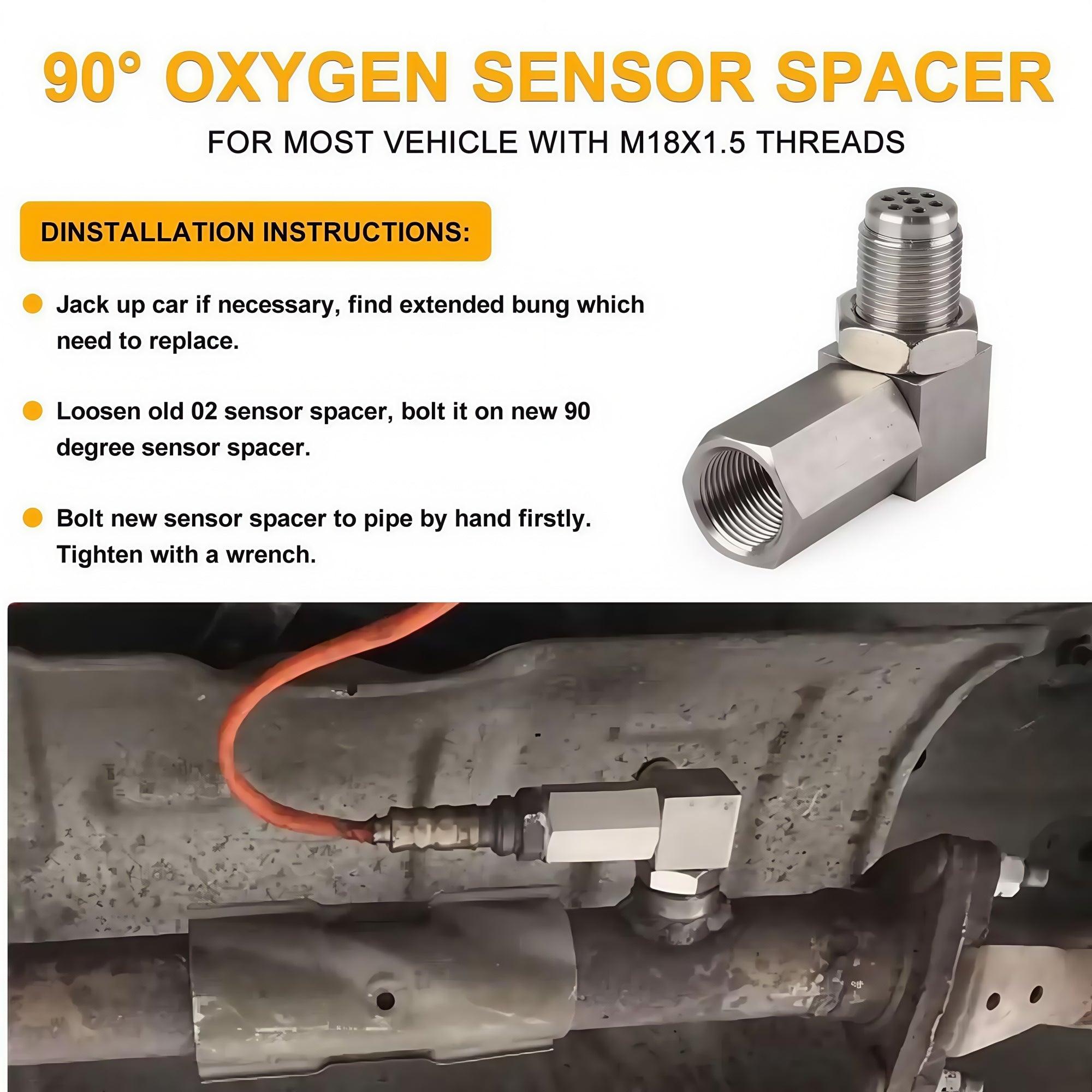 90 Degree Universal M18x1.5 O2 Sensor Spacer with Mini Cat - O2 Sensor Spacer