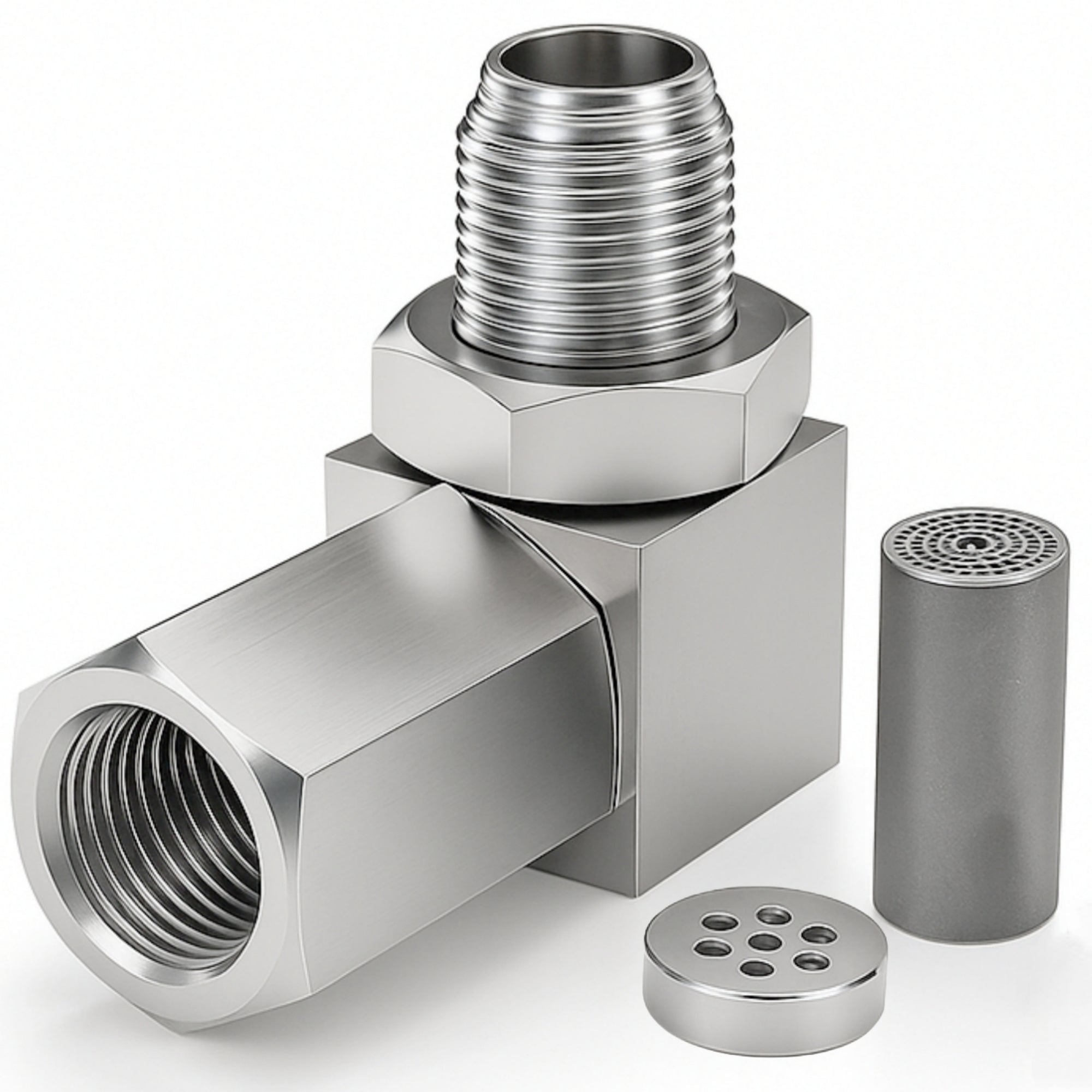 90 Degree Universal M18x1.5 O2 Sensor Spacer with Mini Cat - O2 Sensor Spacer