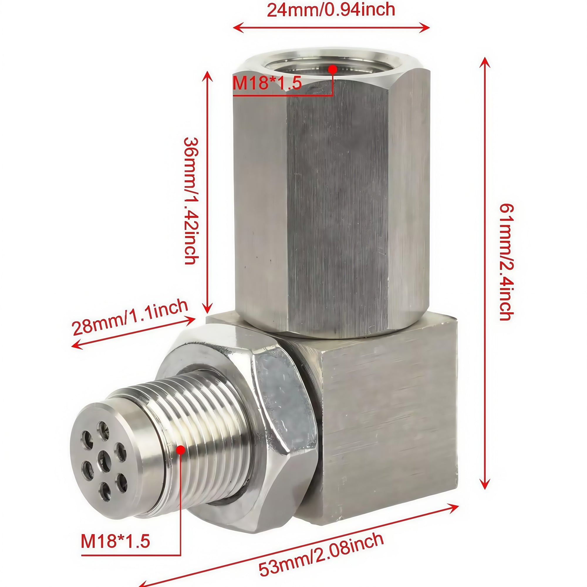 90 Degree Universal M18x1.5 O2 Sensor Spacer with Mini Cat - O2 Sensor Spacer